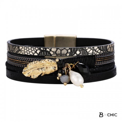 bracelet-femme-chic-boheme-plume-noir-mode