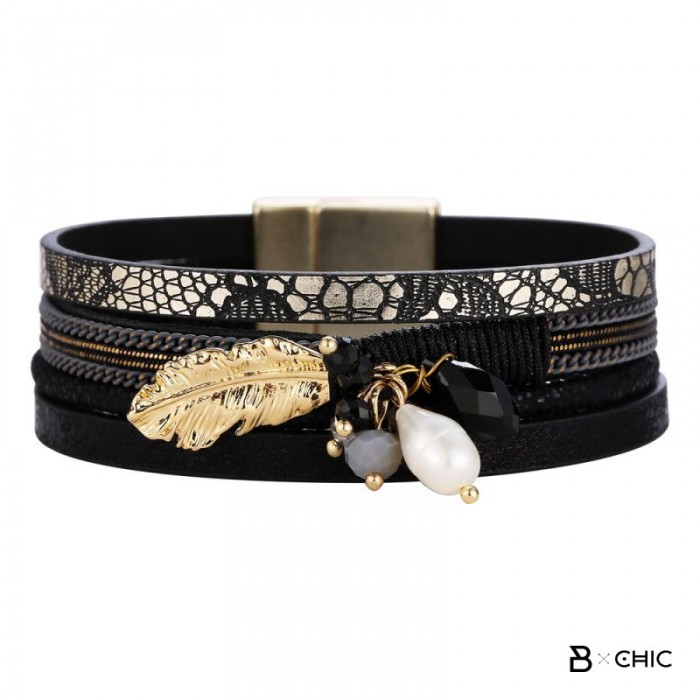 bracelet-femme-chic-boheme-plume-noir-mode