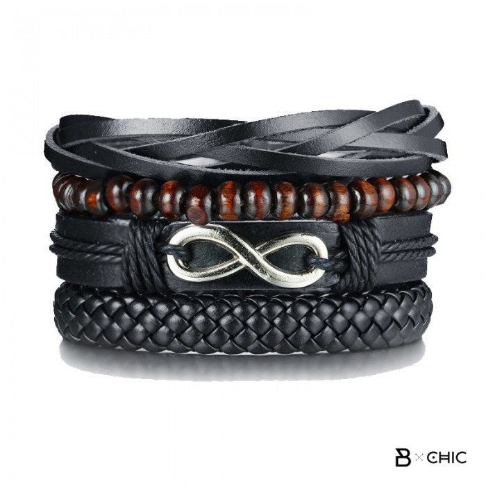 Bracelet-Hommes-Vintage-Wrap-infini-chic-noir